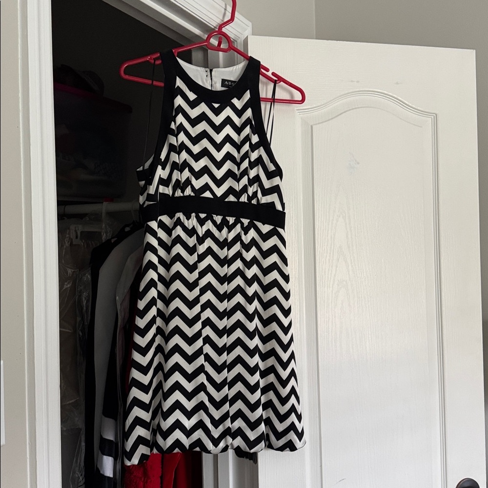 ABS Allen Schwartz Black and White Chevron Dress